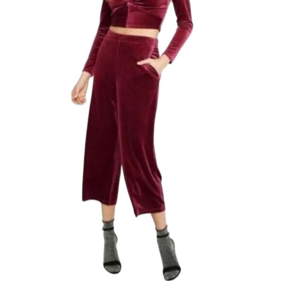 Abercrombie & Fitch Pants Velvet‎ Wide Leg Crop Whimsigoth Red Boho Flowy M - Picture 1 of 16